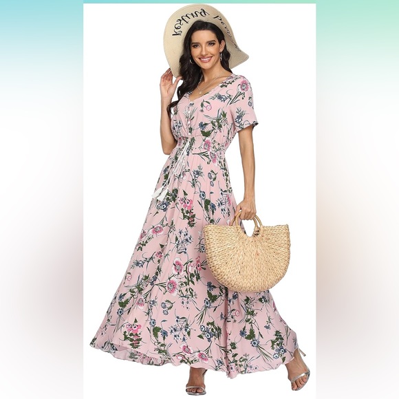Dresses & Skirts - Floral Print Maxi Dress, Pink, Size XL